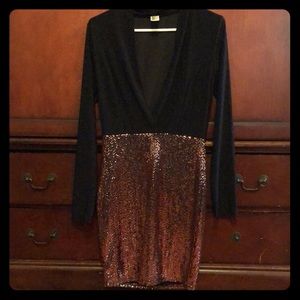 V-style low cut black dress with mauve/gold sequin